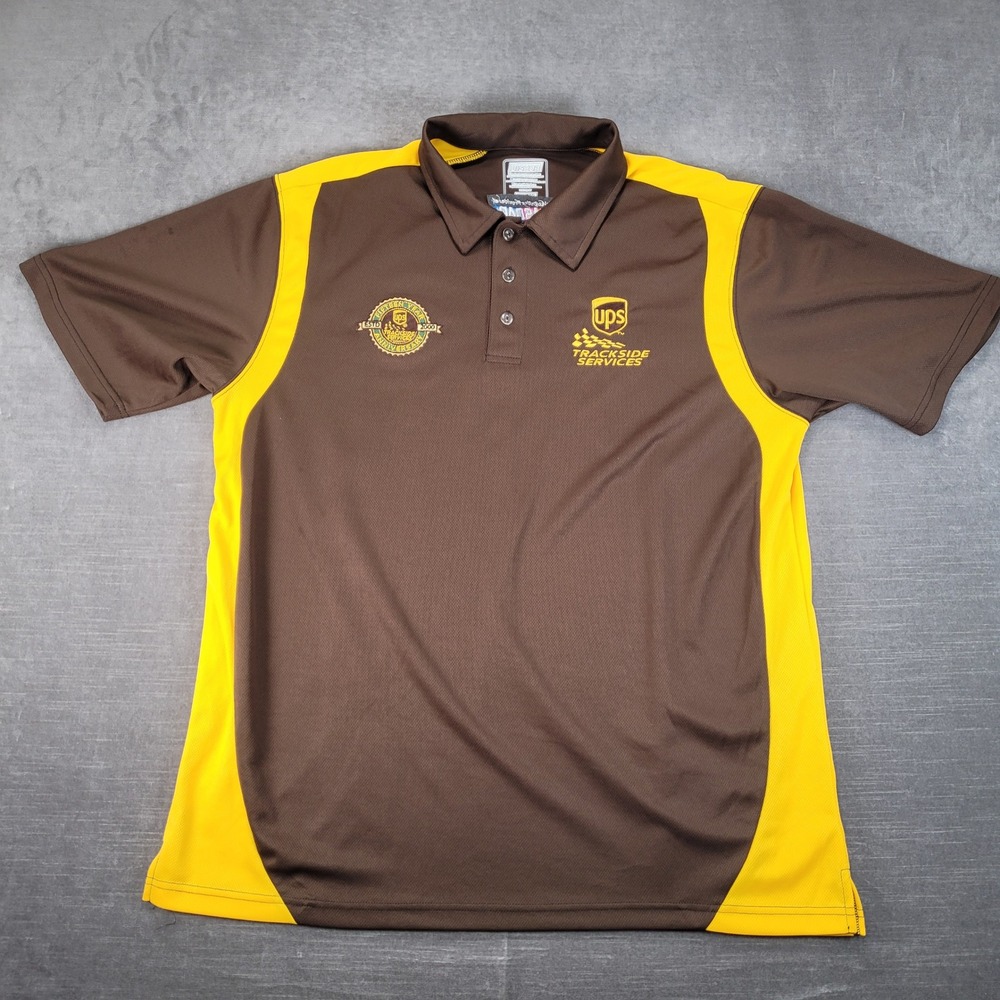 NASCAR UPS Trackside Services Polo Shirt Mens XXL Brown Yellow